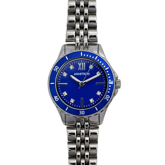 Armitron Quartz Ladies Blue Round Dress Watch Silver Tone - Picture 1 of 10